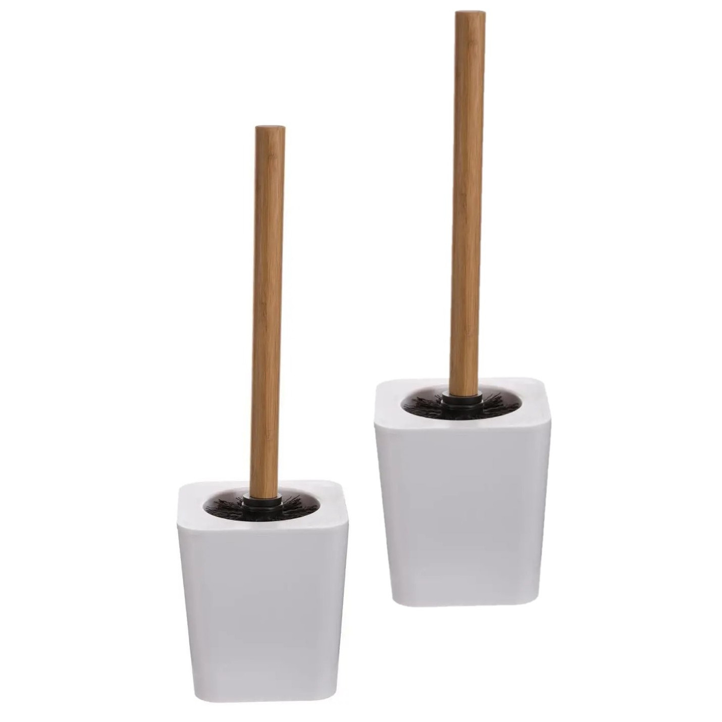 2x stuks WC-/toiletborstel met houder wit kunststof/bamboe 38 cm -