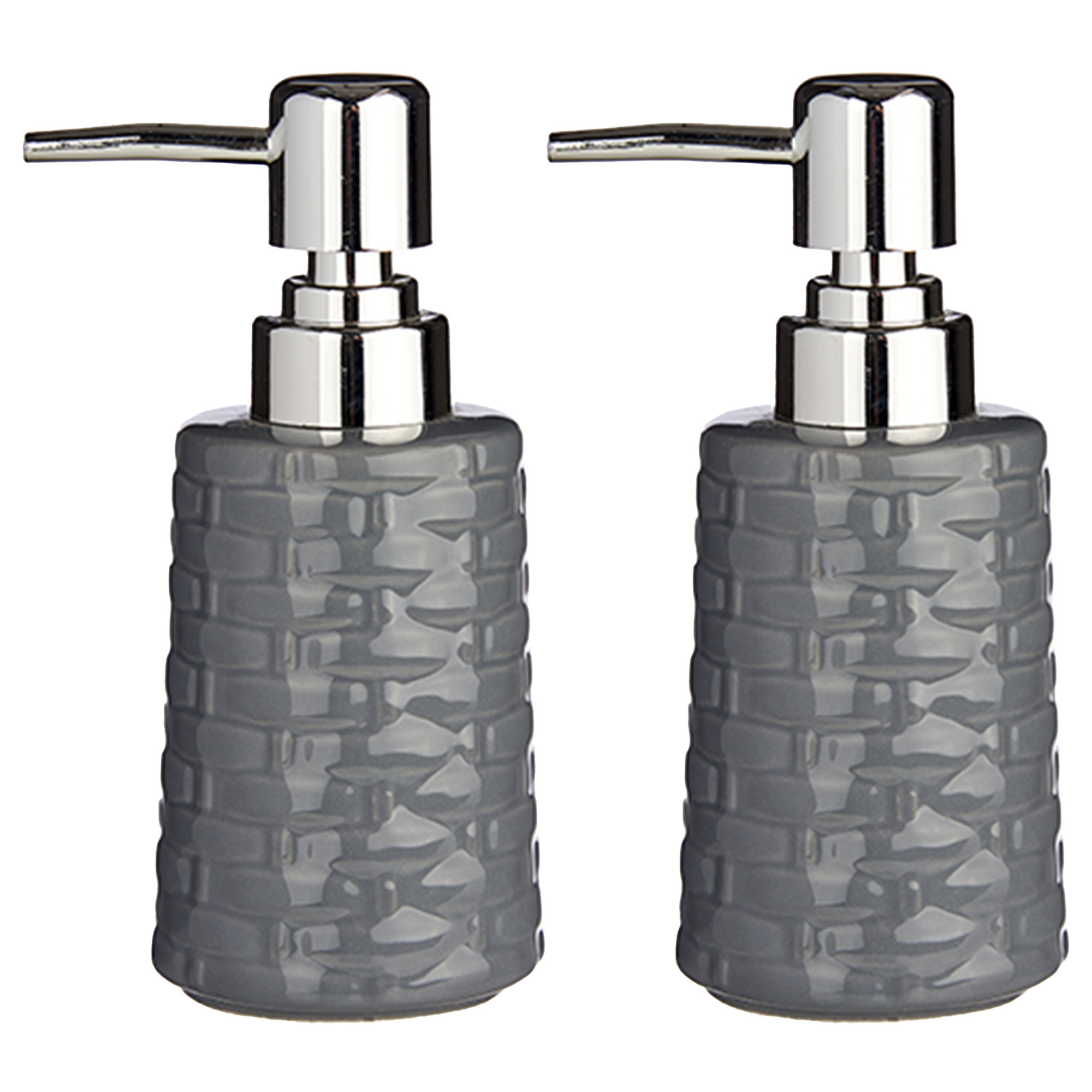 2x Stuks zeeppompjes/dispensers van keramiek - grijs/zilver - 350 ml -
