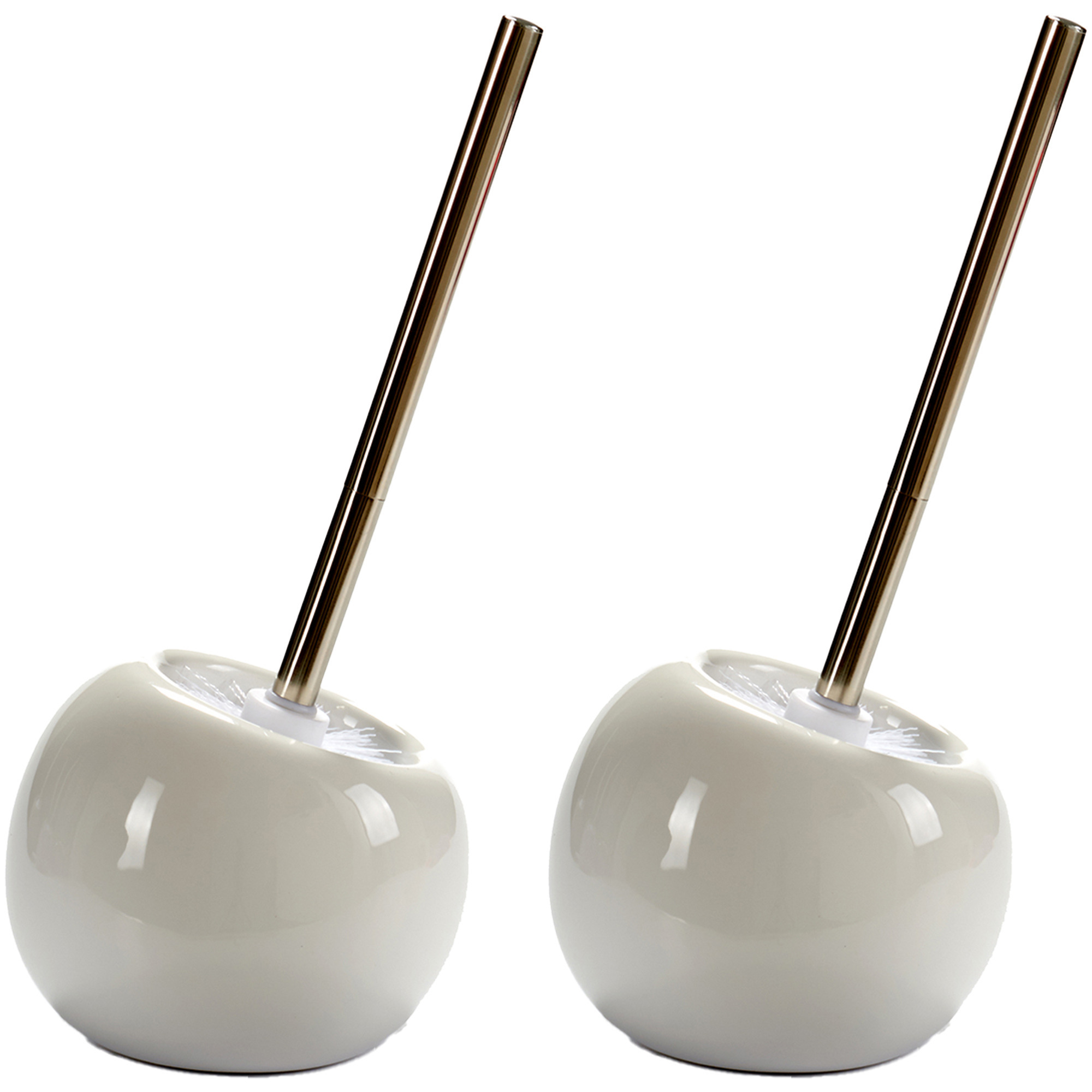 2x Stuks Toiletborstels/wc-borstels van keramiek - wit - H34 cm - rond -