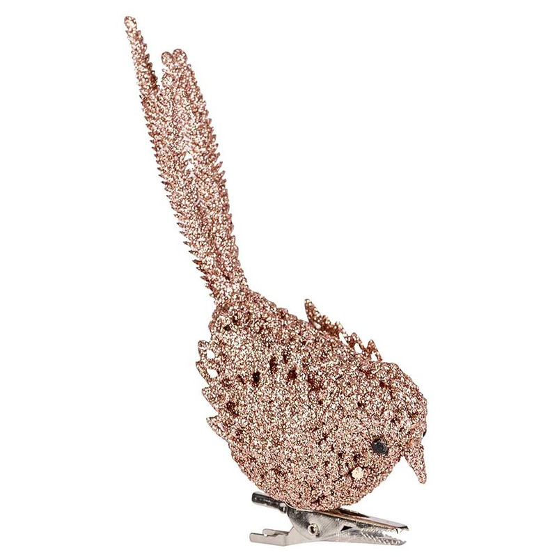 1x Kerstboomversiering glitter roze vogeltjes op clip 12 cm -
