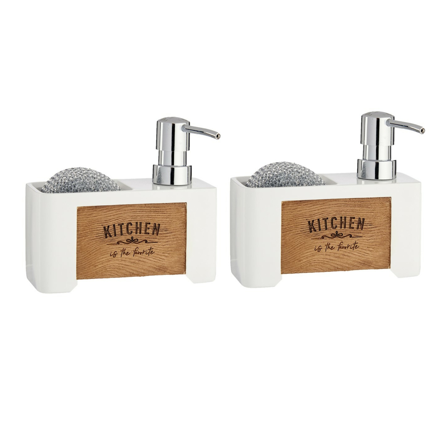 2x stuks Zeeppompje met houder kunststof/hout wit 15 x 6 x 13 cm -