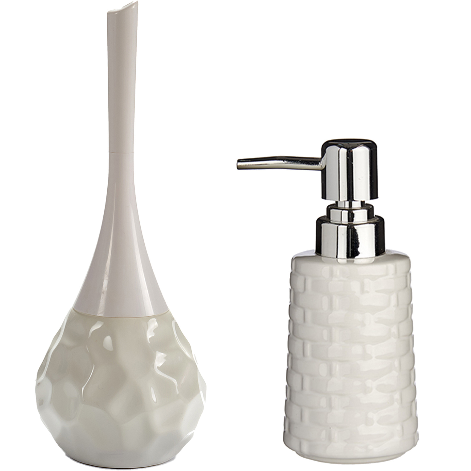 Toilet spullen set - Toiletborstel met zeeppompje - keramiek - wit -