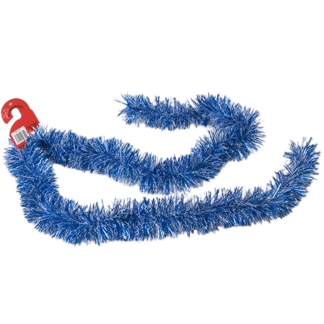 Kerstboom folie slingers/lametta guirlandes van 180 x 7 cm in de kleur blauw met sneeuw -