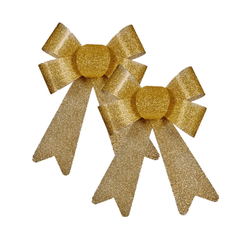 4x stuks kerstboomversieringen kleine ornament strikjes/strikken gouden glitters 15 x 17 cm -