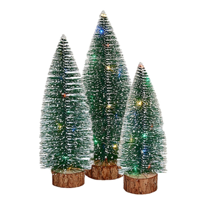 Kleine/mini decoratie kerstboompjes set van 3x st met gekleurd licht 25-35 cm -