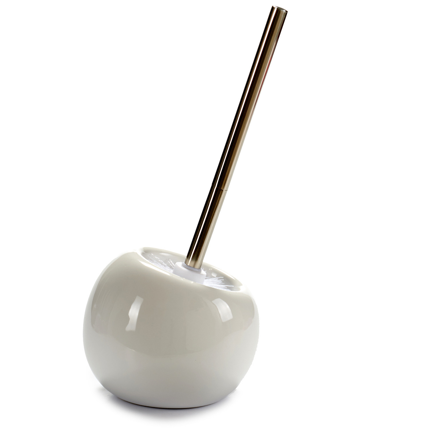 Toiletborstel/wc-borstel van keramiek - wit - H34 cm - rond -