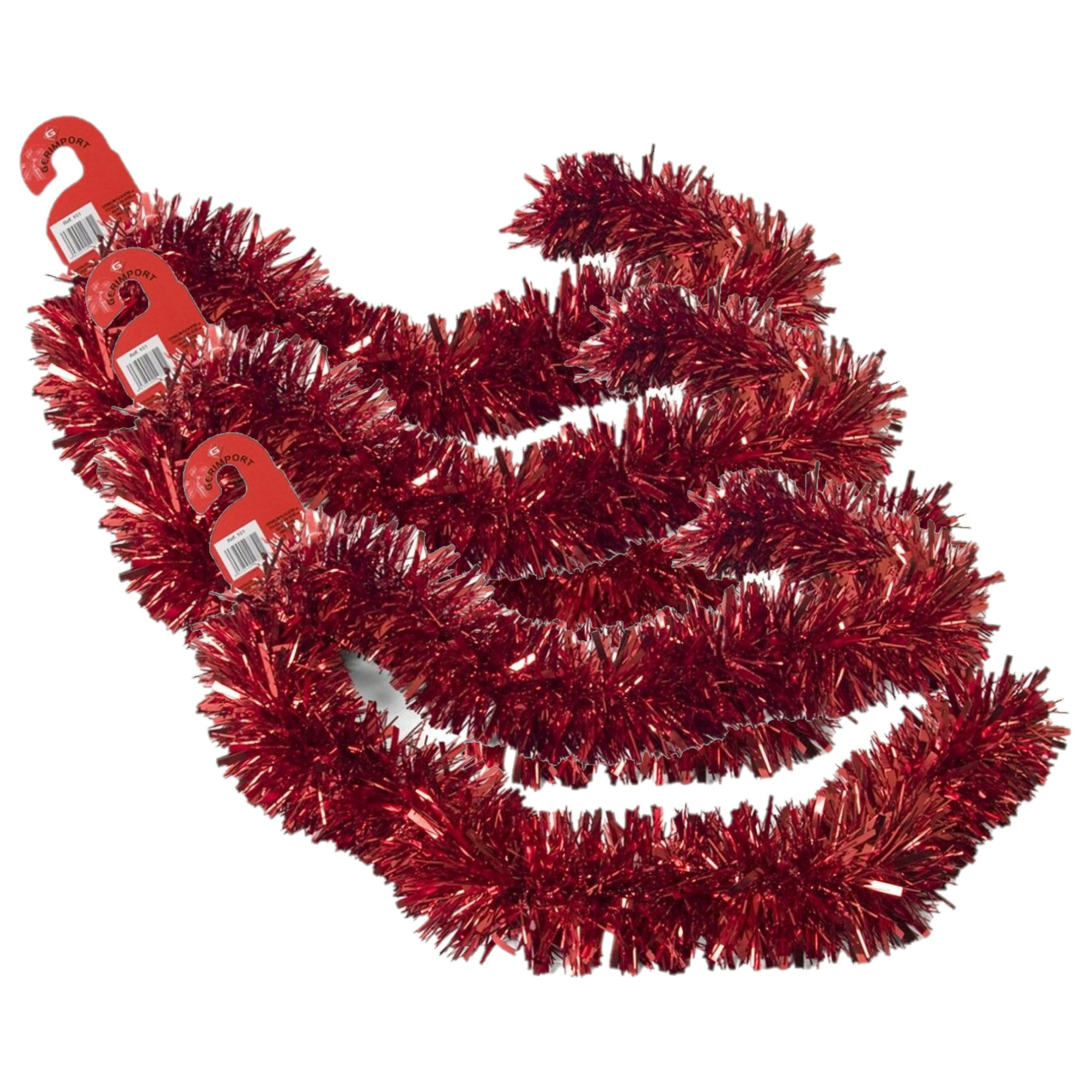 3x stuks kerstboom folie slingers/lametta guirlandes van 180 x 12 cm in de kleur glitter rood -