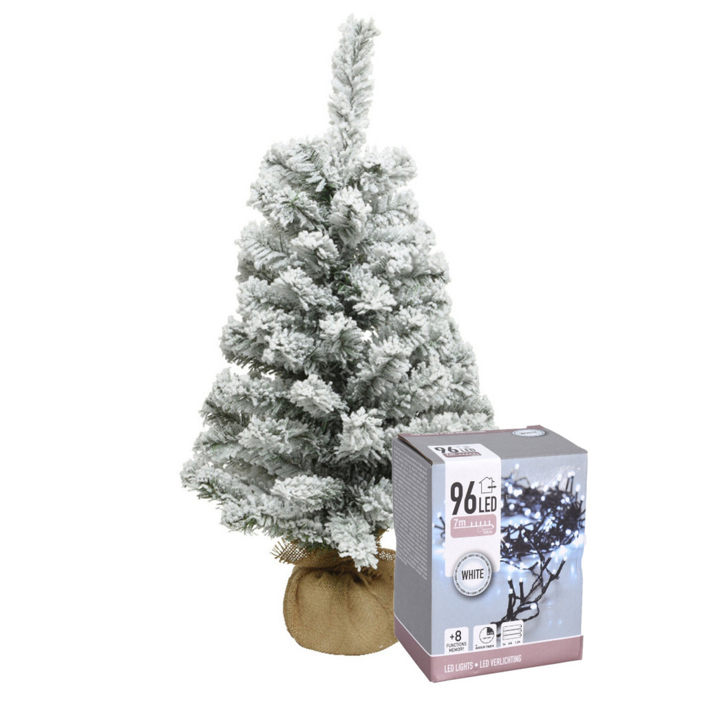 Mini kerstboom met sneeuw en helder witte verlichting 60 cm -