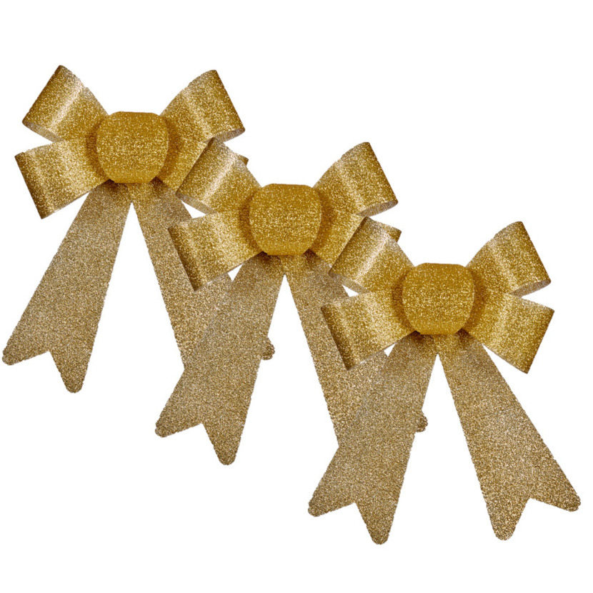 6x stuks kerstboomversieringen kleine ornament strikjes/strikken gouden glitters 15 x 17 cm -