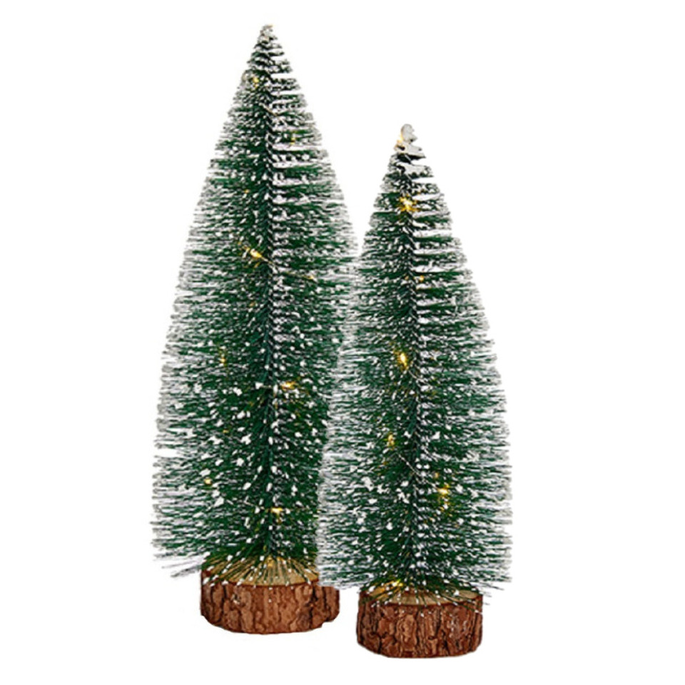 Kleine/mini decoratie kerstboompjes set van 2x st met licht 30-35 cm -