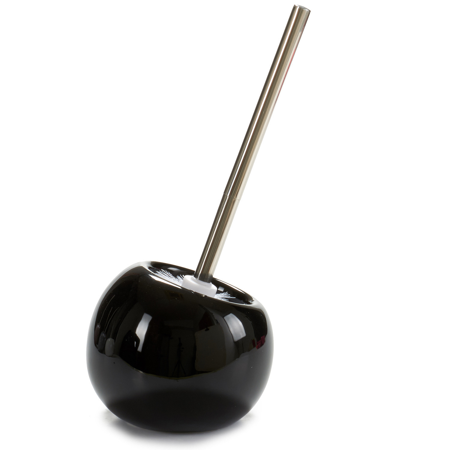 Toiletborstel/wc-borstel van keramiek - zwart - H34 cm - rond -