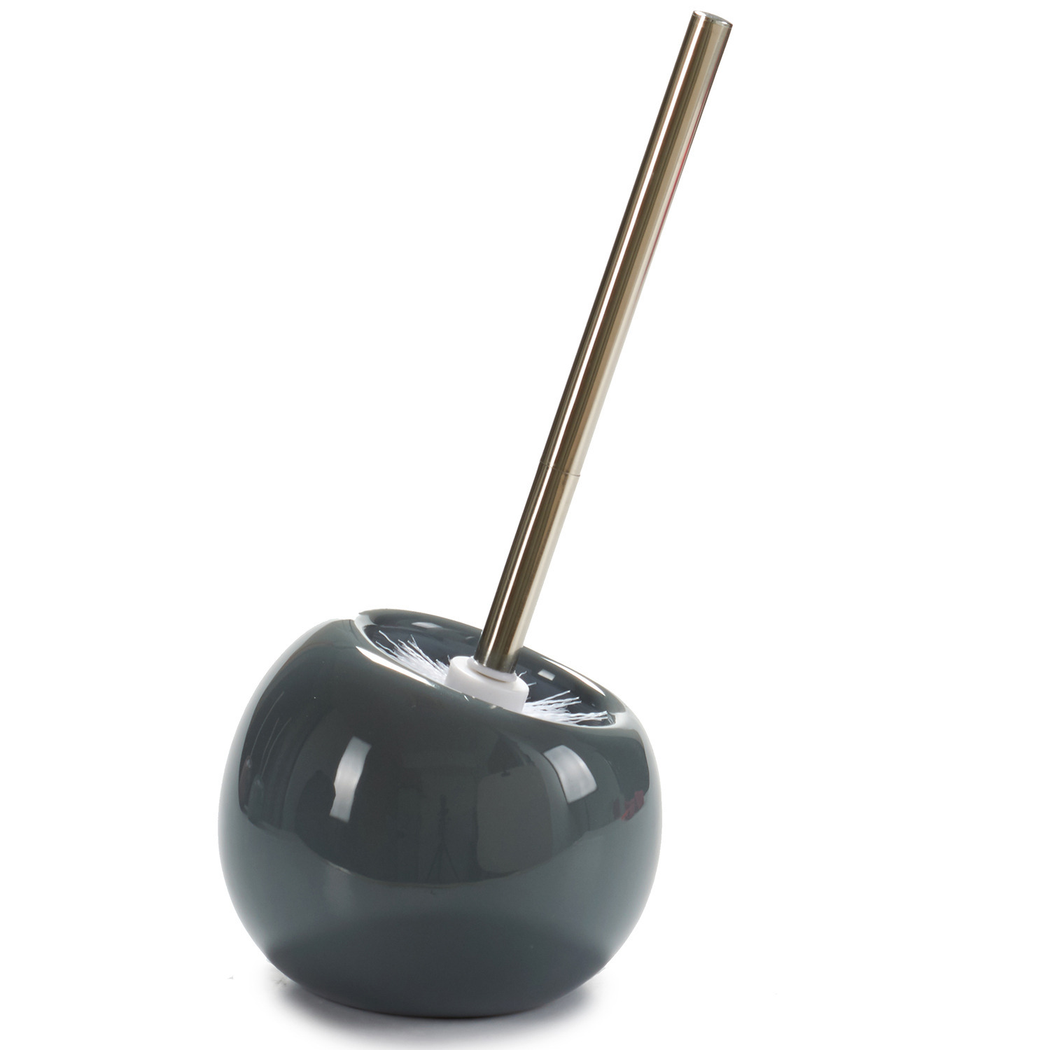 Toiletborstel/wc-borstel van keramiek - donkergrijs - H34 cm - rond -