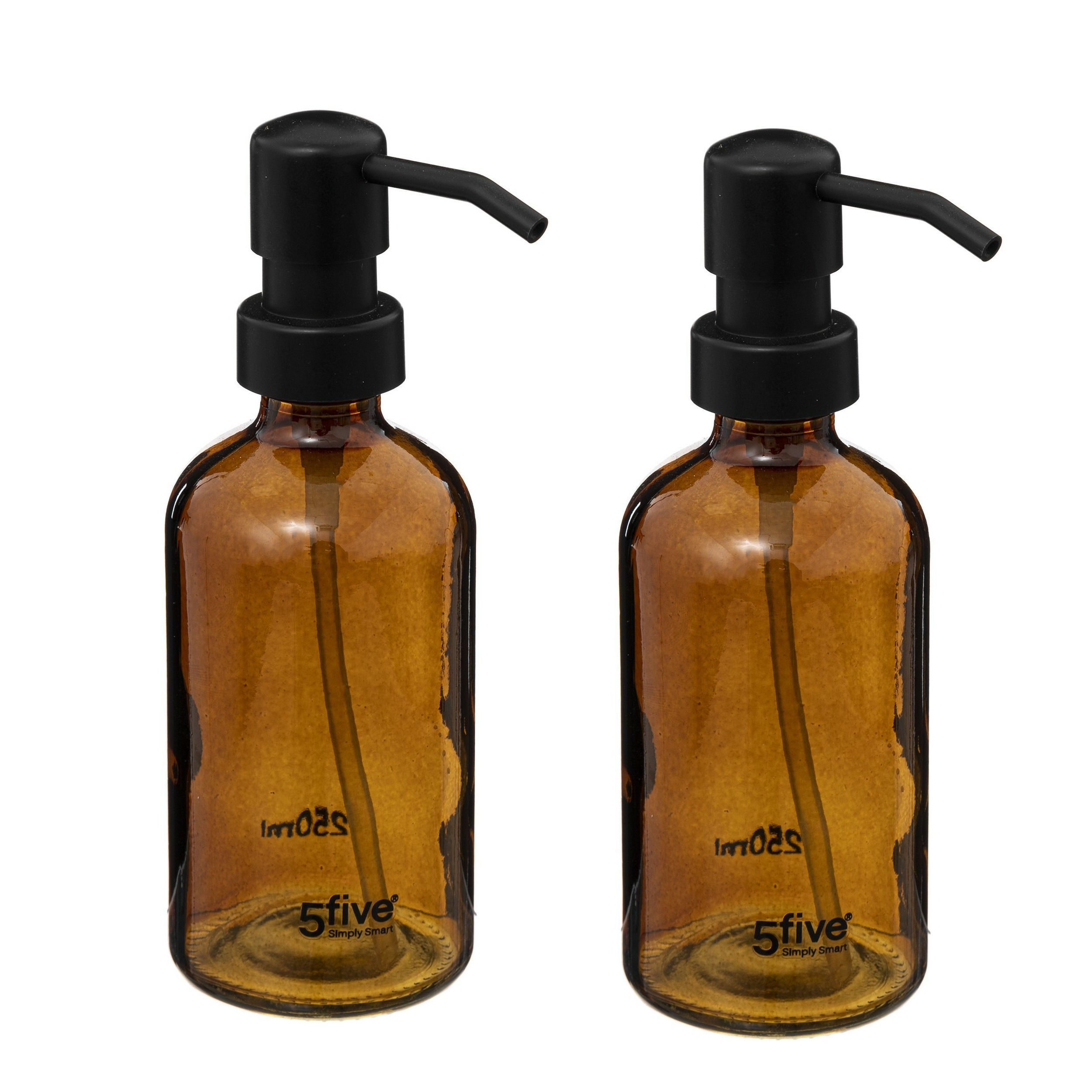 2x Stuks Zeeppompjes/zeepdispensers van glas - bruin - 250 ml -
