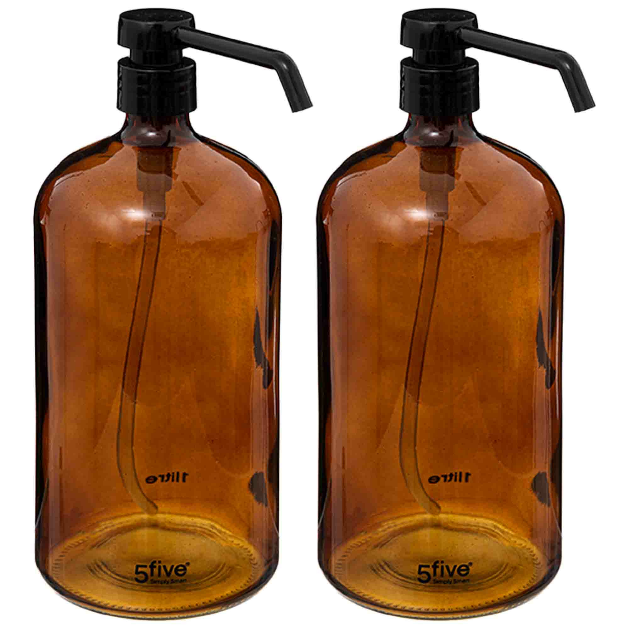 2x Stuks Zeeppompjes/zeepdispensers van glas - bruin - 1 liter -