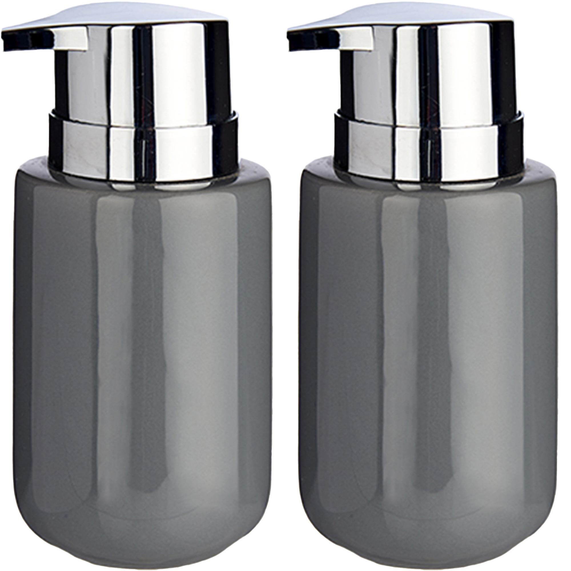 2x Stuks Zeeppompjes/dispensers van keramiek - grijs/zilver - 350 ml -