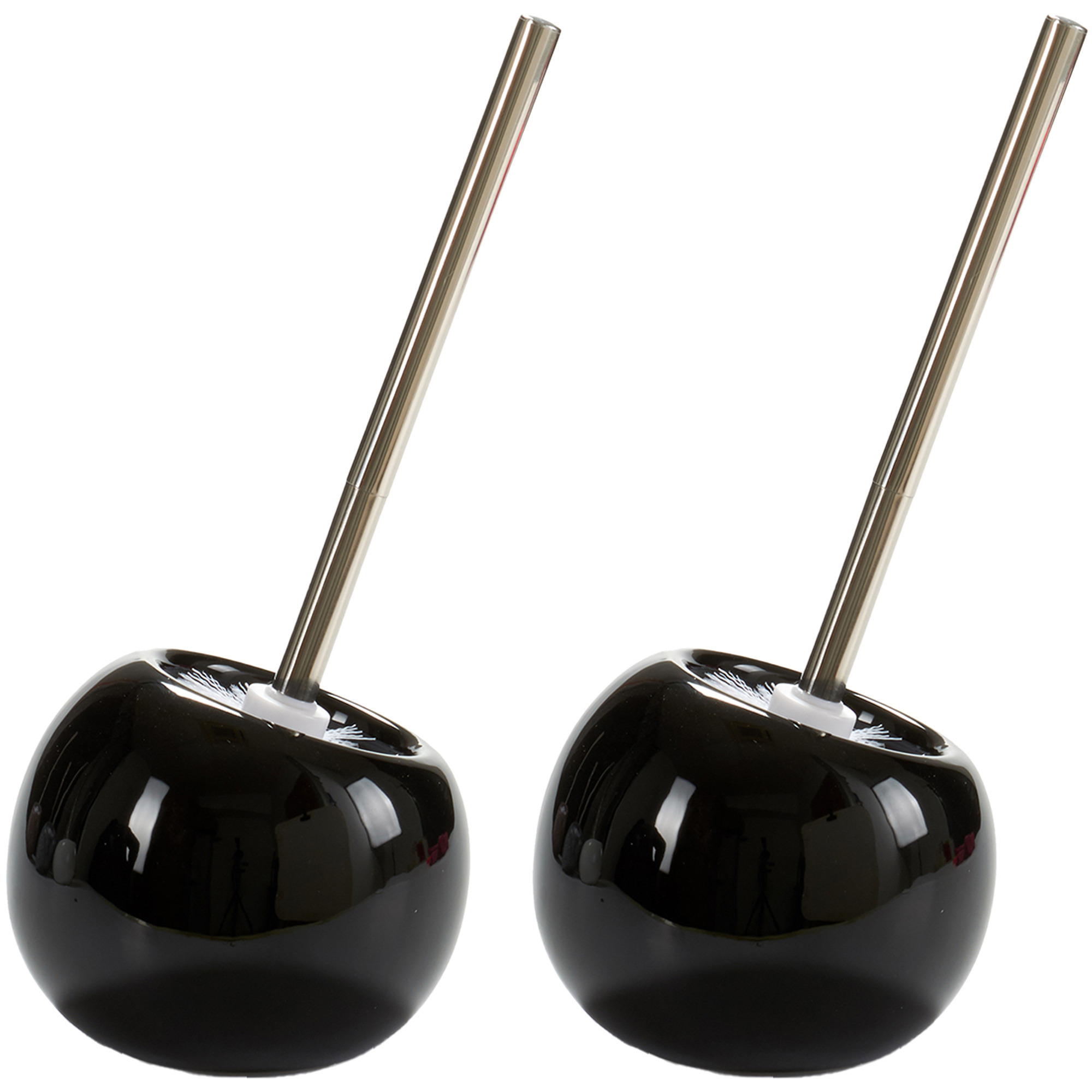 2x stuks Toiletborstels/wc-borstels van keramiek - zwart - H34 cm -