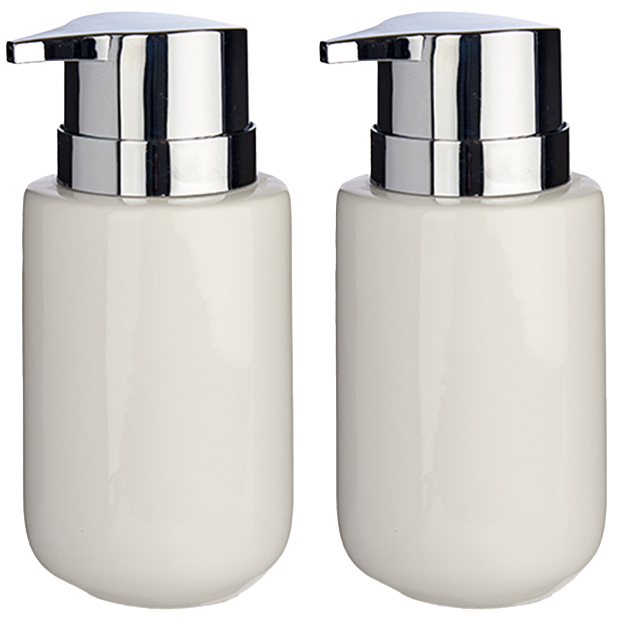 2x Stuks Zeeppompjes/dispensers van keramiek - wit/zilver - 350 ml -