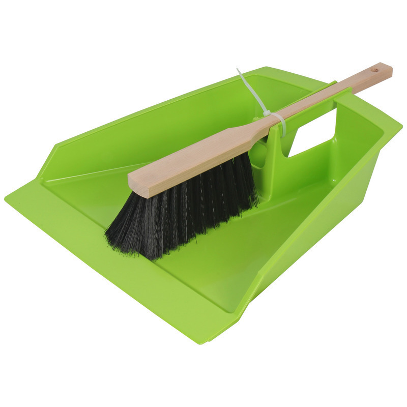 Extra groot stoffer en blik limegroen 43 cm voor tuinafval/bladeren -
