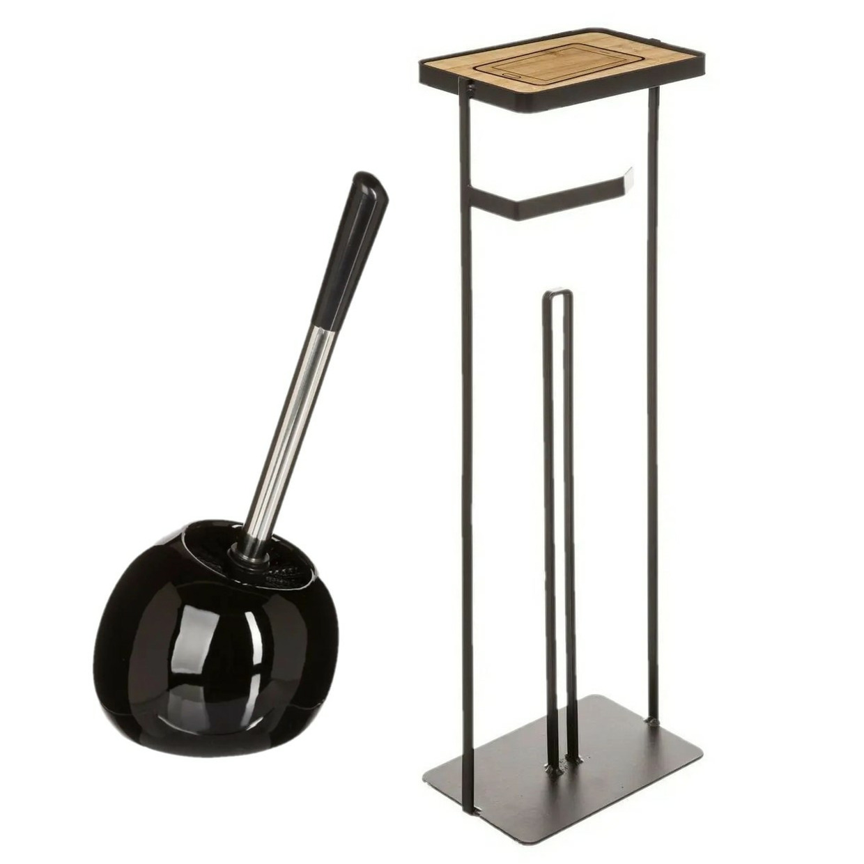 WC-/toiletborstel met toiletrolhouder set zwart -