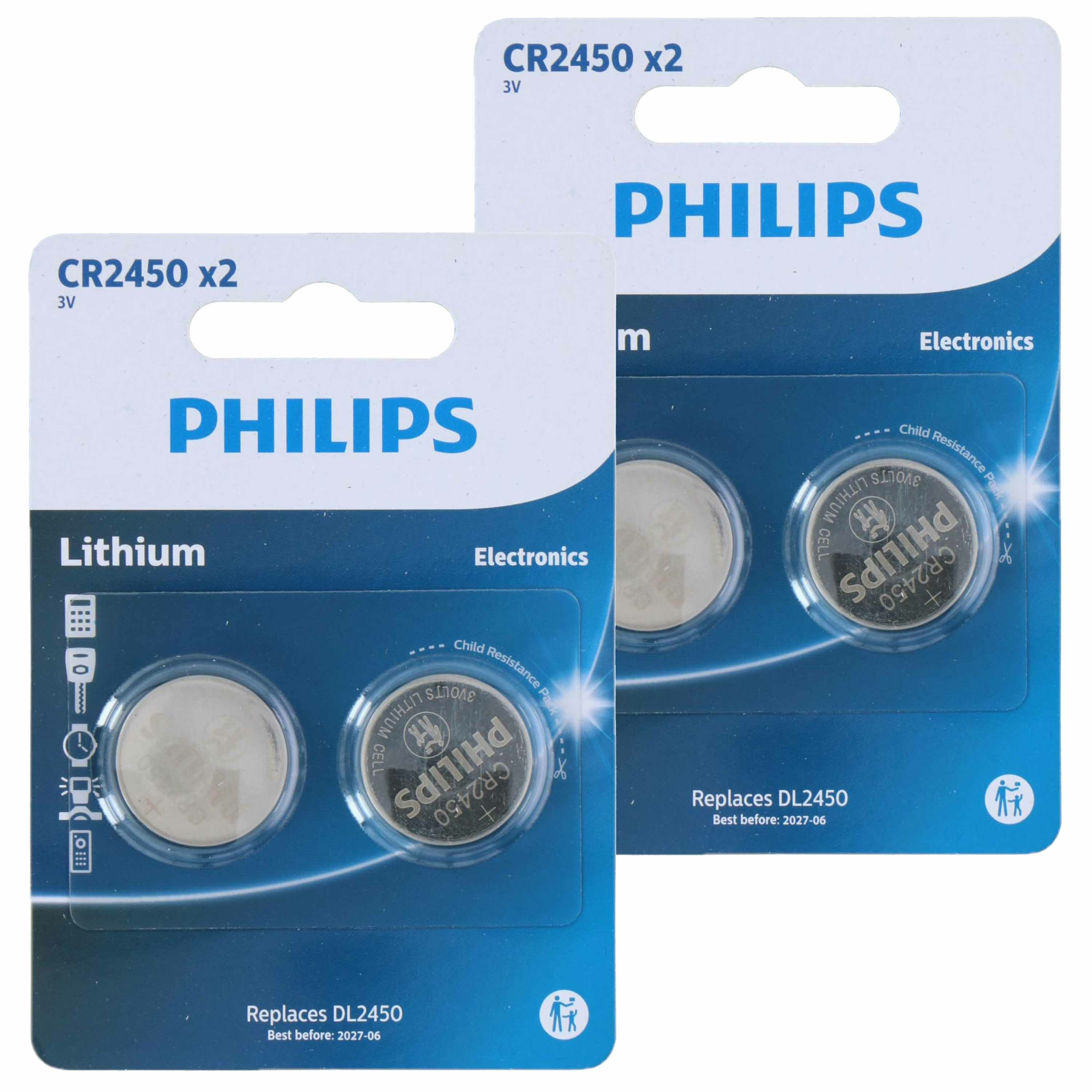 Philips knoopcel batterijen CR2450 - 4x stuks -