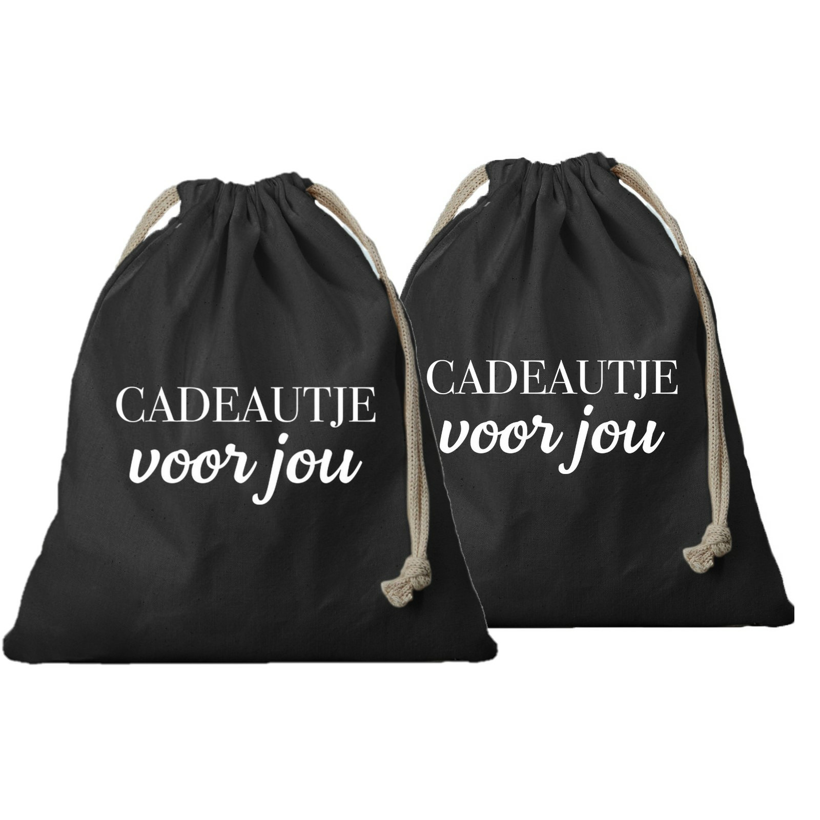 2x Canvas cadeautasje Cadeautje voor jou zwart met koord 25 x 30 cm -