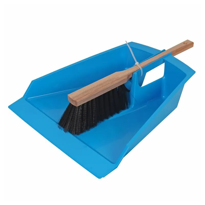 Extra groot stoffer en blik blauw 43 cm voor tuinafval/bladeren -