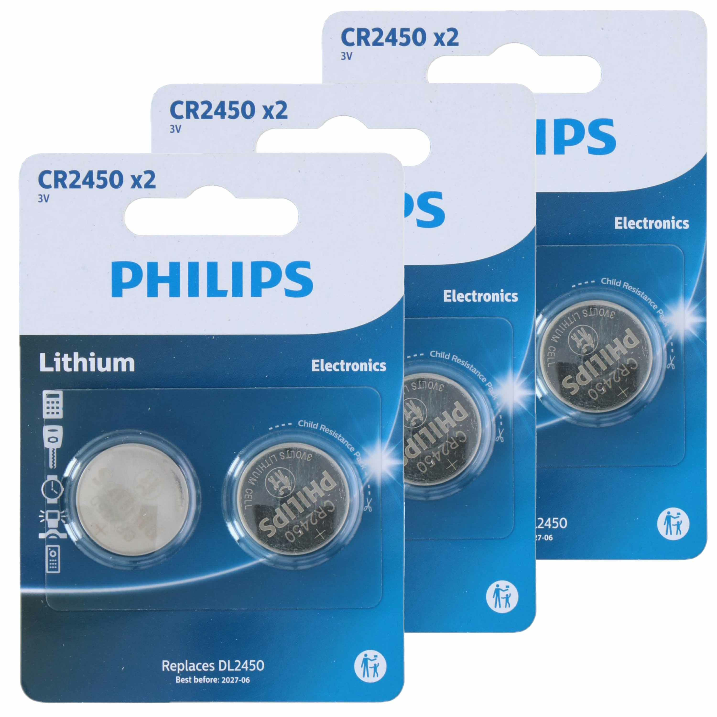 Philips knoopcel batterijen CR2450 - 6x stuks -
