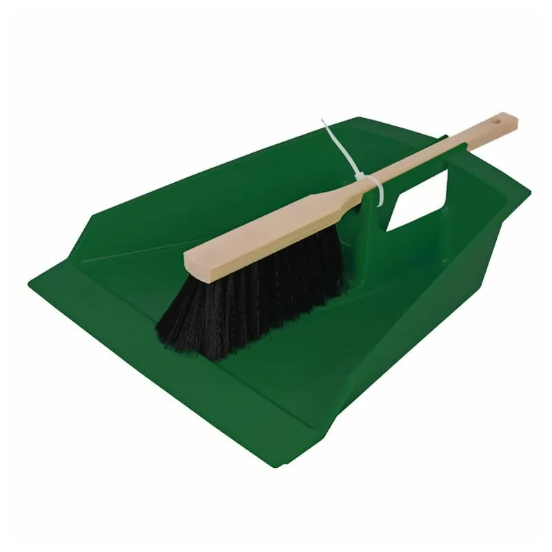 Extra groot stoffer en blik donkergroen 43 cm voor tuinafval/bladeren -