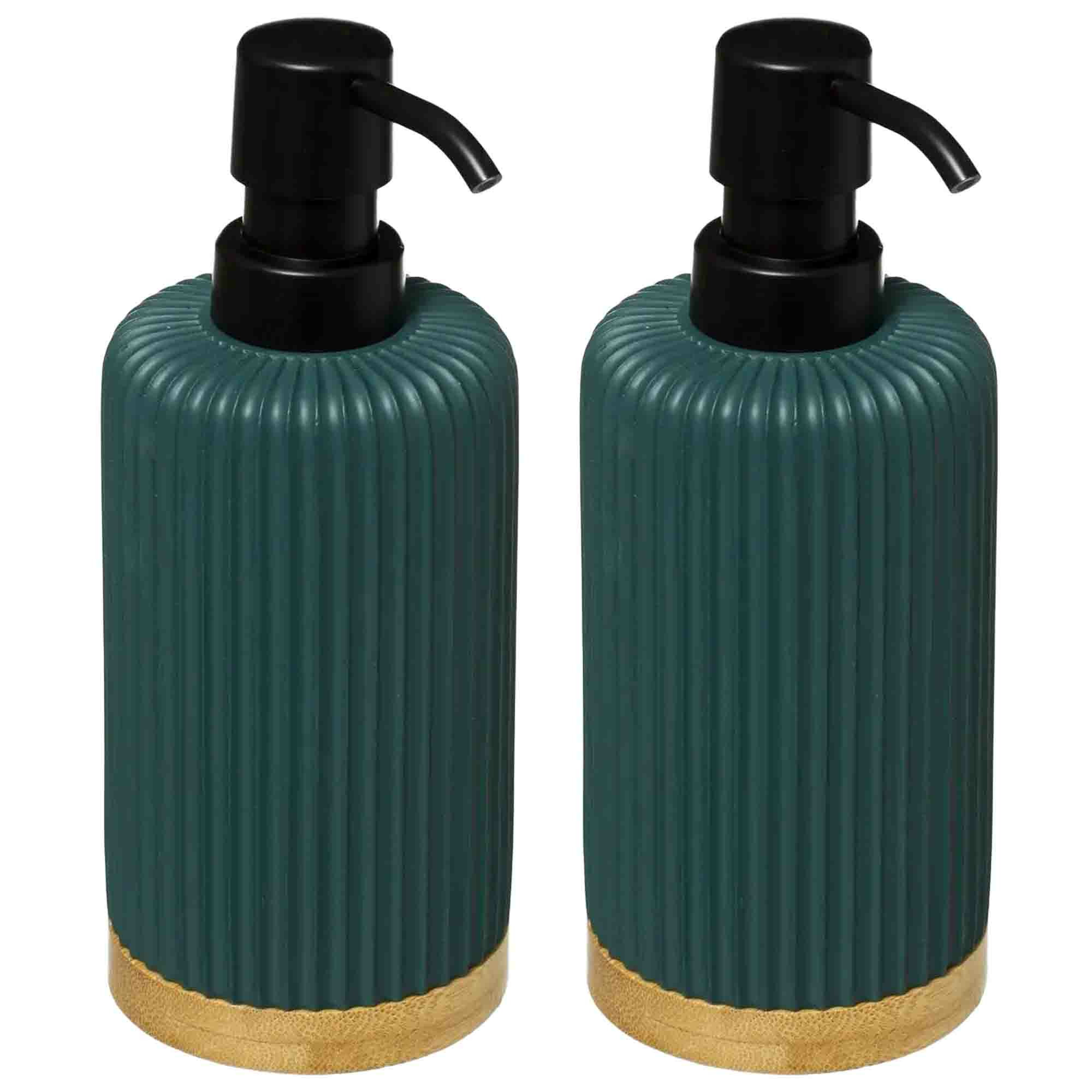Zeeppompje/zeepdispenser - 2x - groen - 270 ml - kunststeen -