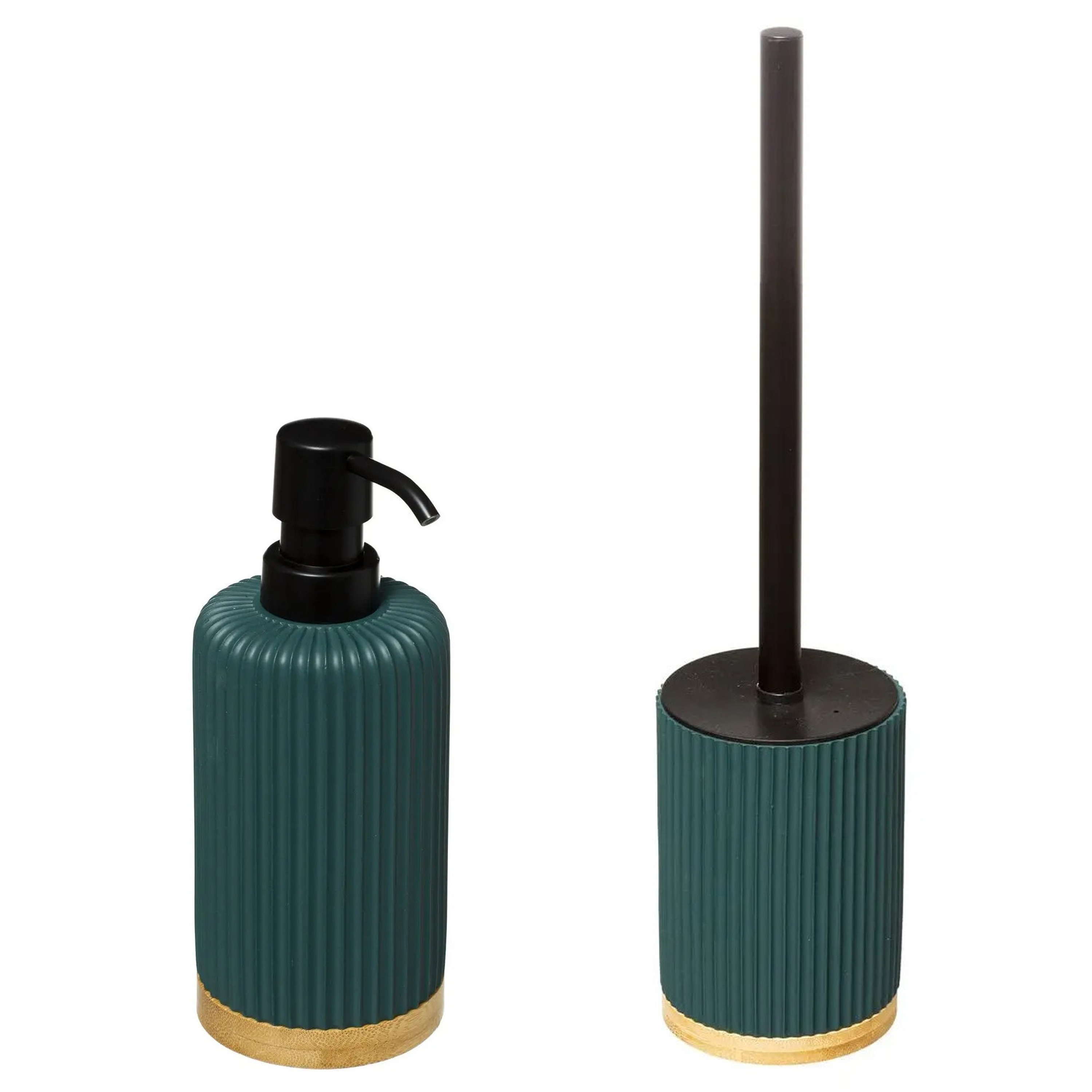 Toiletborstel houder emerald groen 40 cm met zeeppompje 270 ml polyresin -