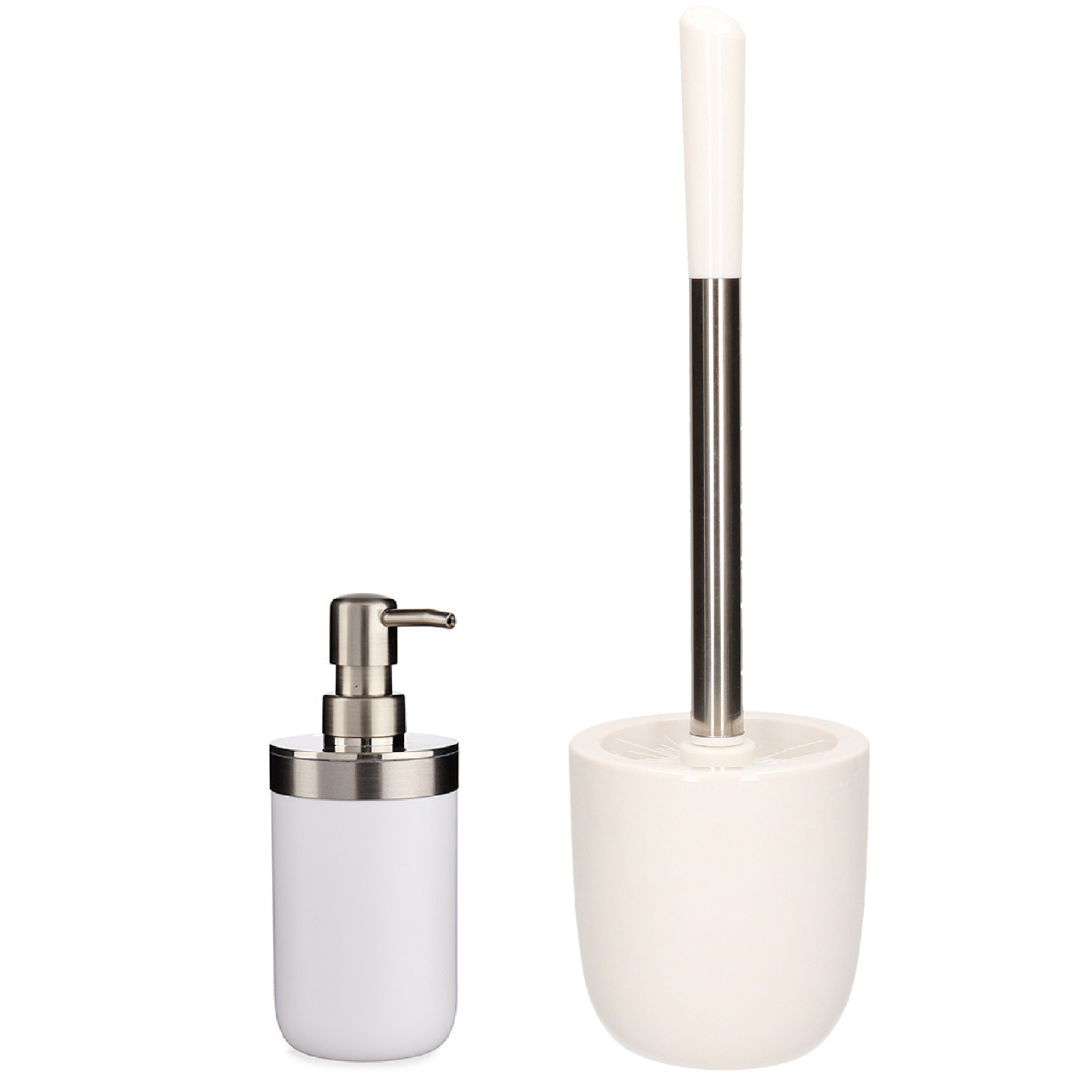 WC-/toiletborstel en houder dolomiet wit met zeeppompje 350 ml -
