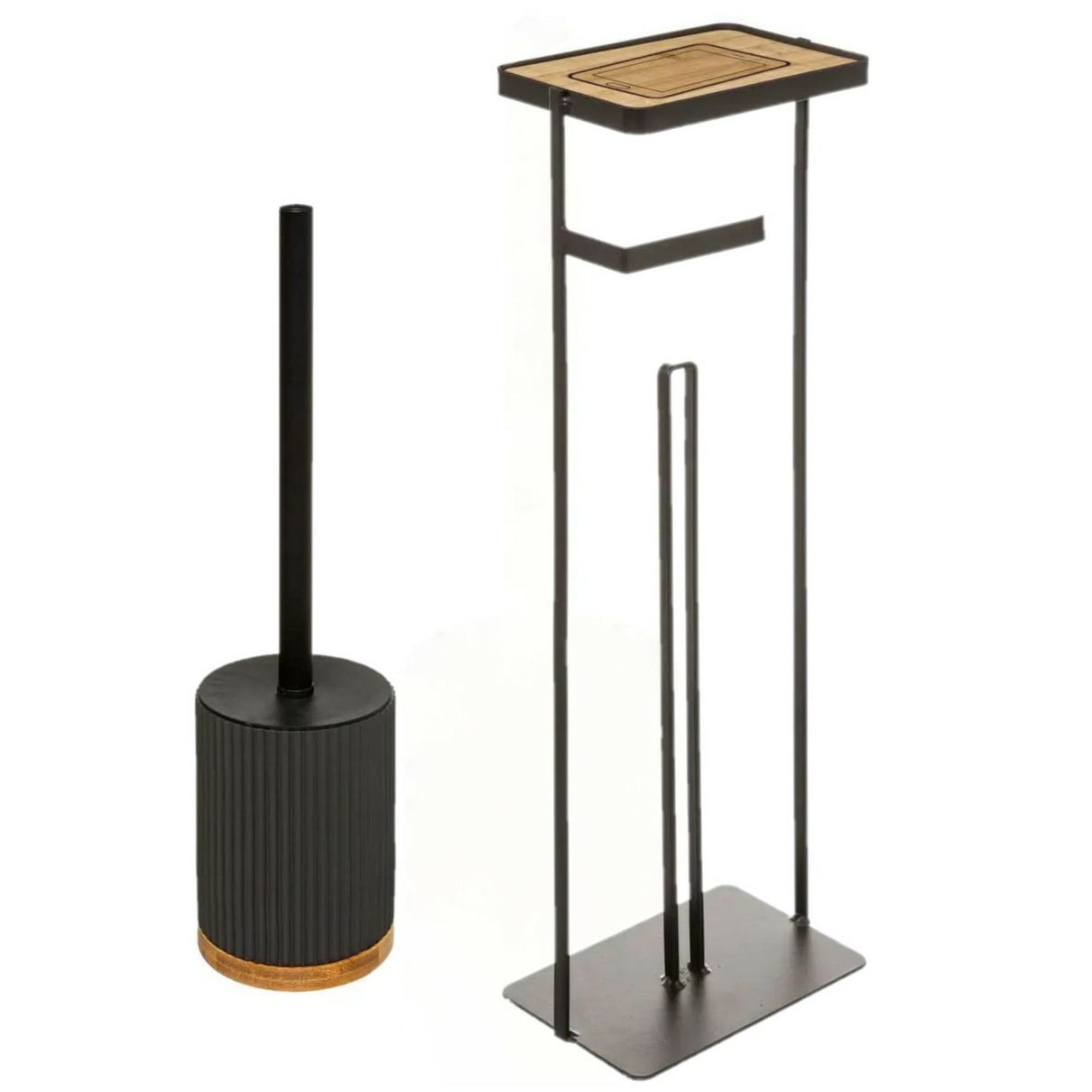 WC-/toiletborstel met toiletrolhouder set zwart -