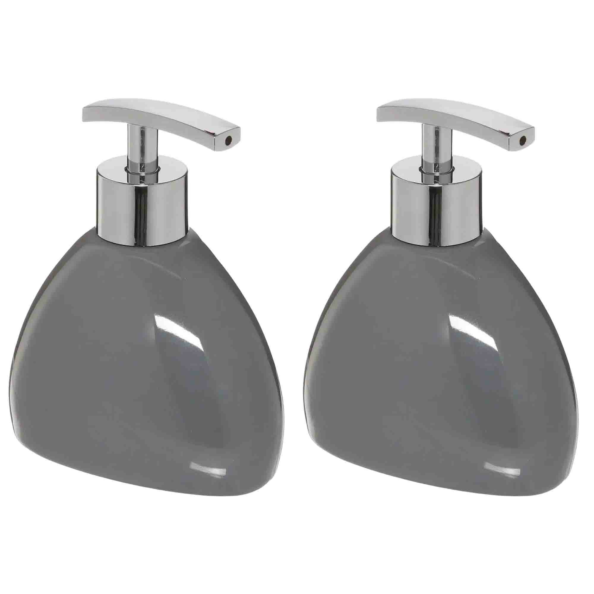 2x Stuks Zeeppompjes/zeepdispensers van keramiek - grijs - 300 ml -