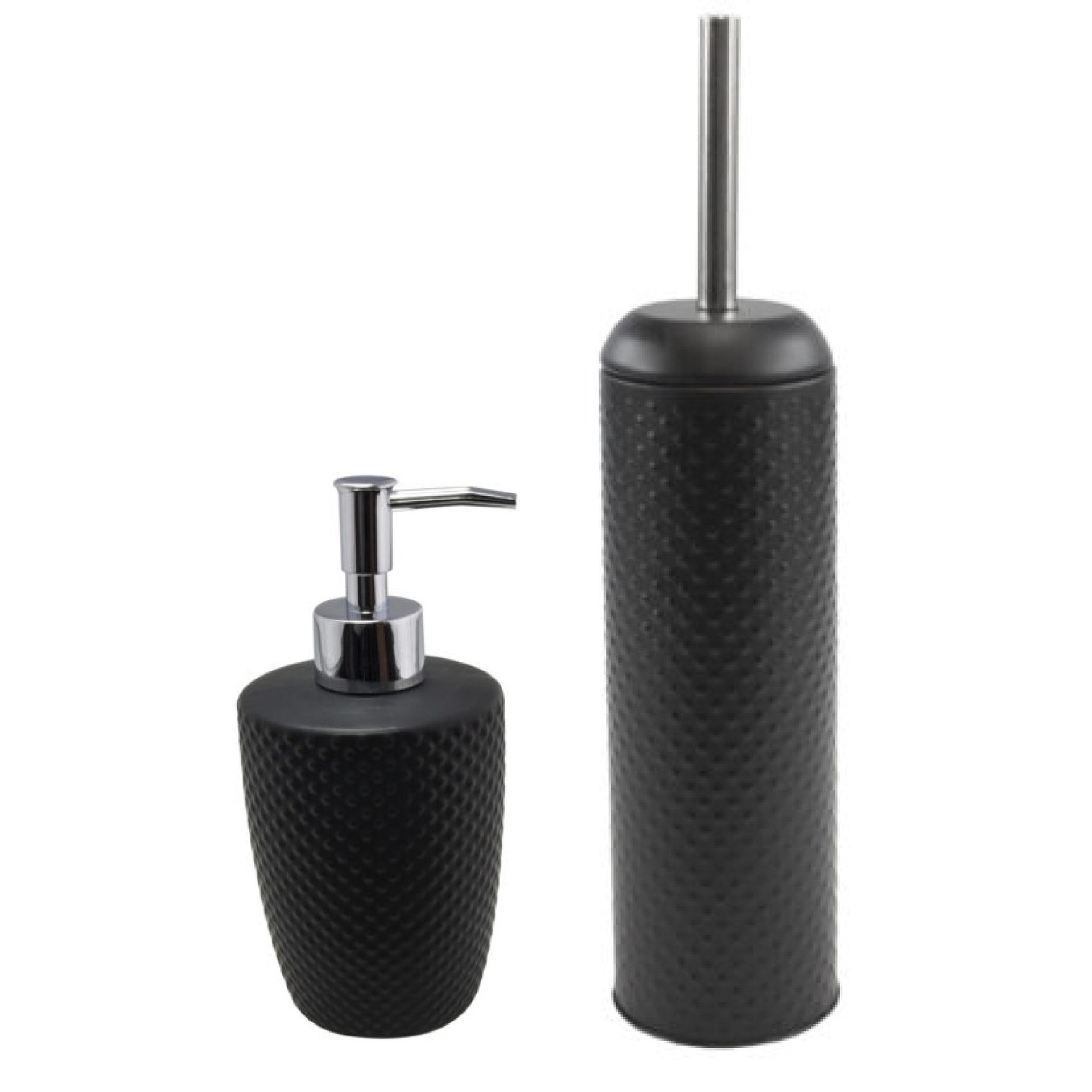 WC-/toiletborstel en houder kunststof zwart met zeeppompje 400 ml -