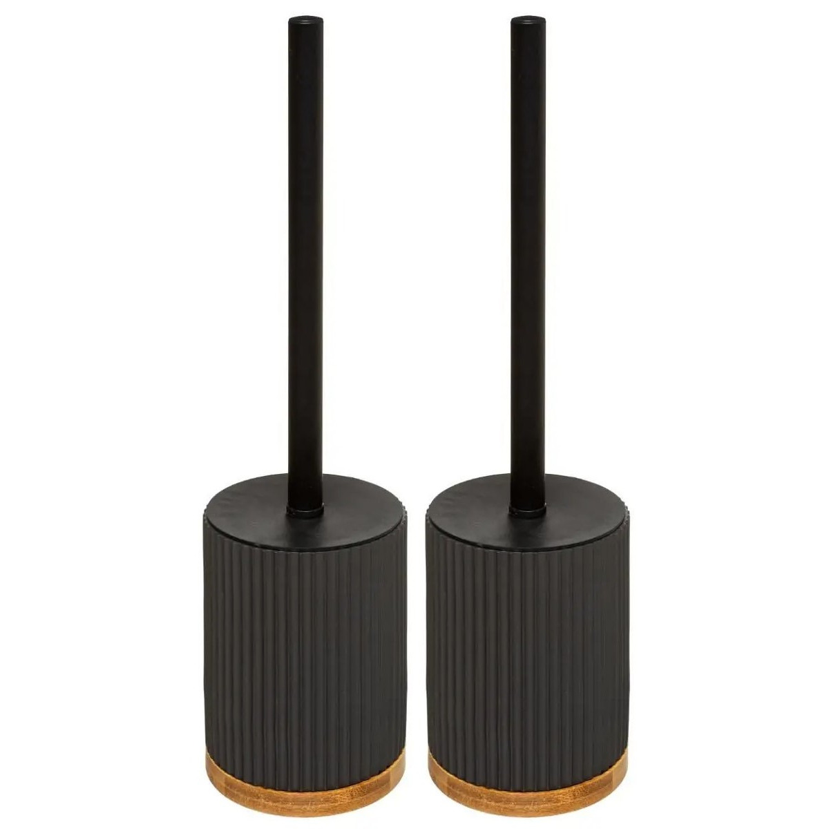 2x stuks WC-/toiletborstel met houder rond zwart polyresin/steen 40 cm -