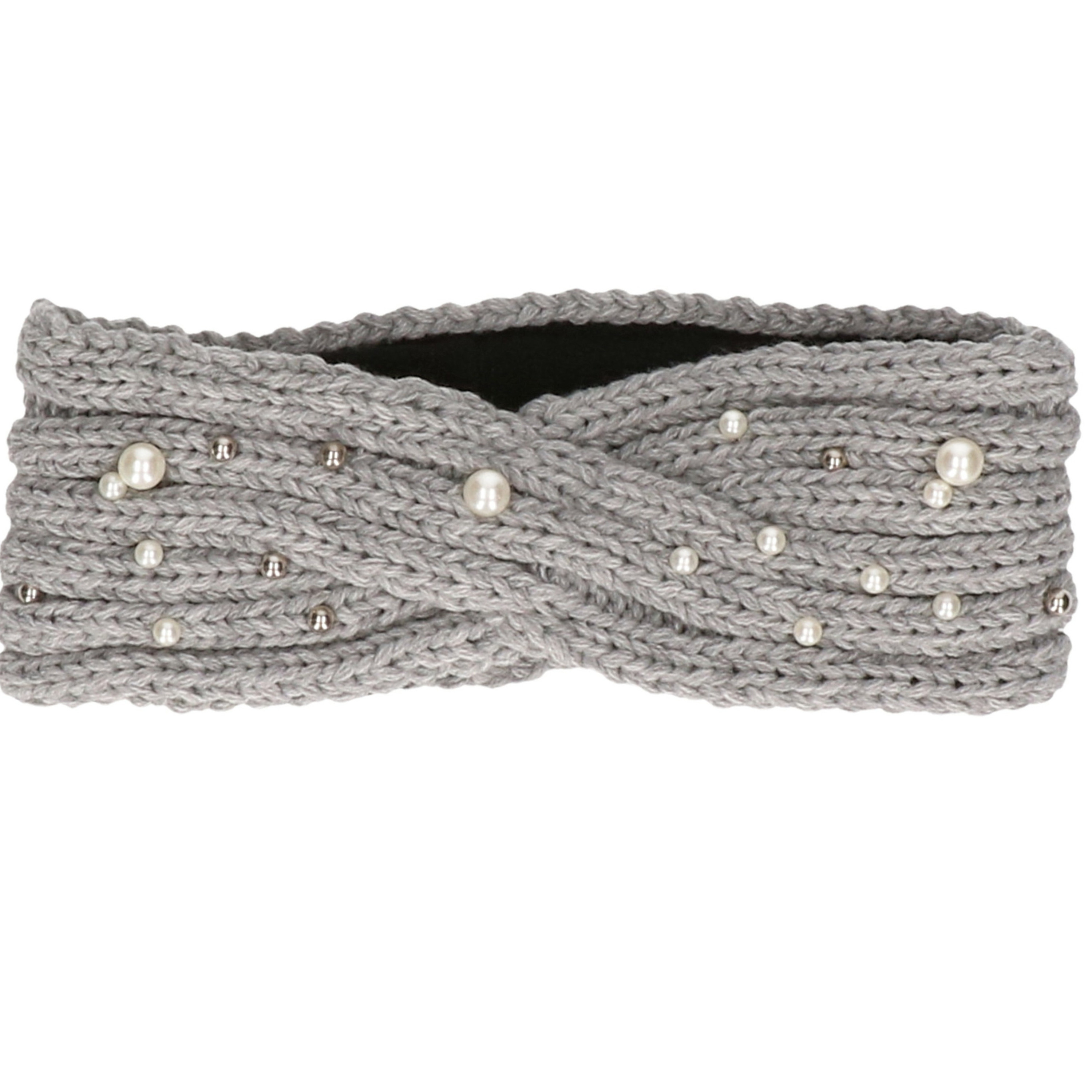Winter hoofdband licht grijs met parels en fleece voering voor dames -
