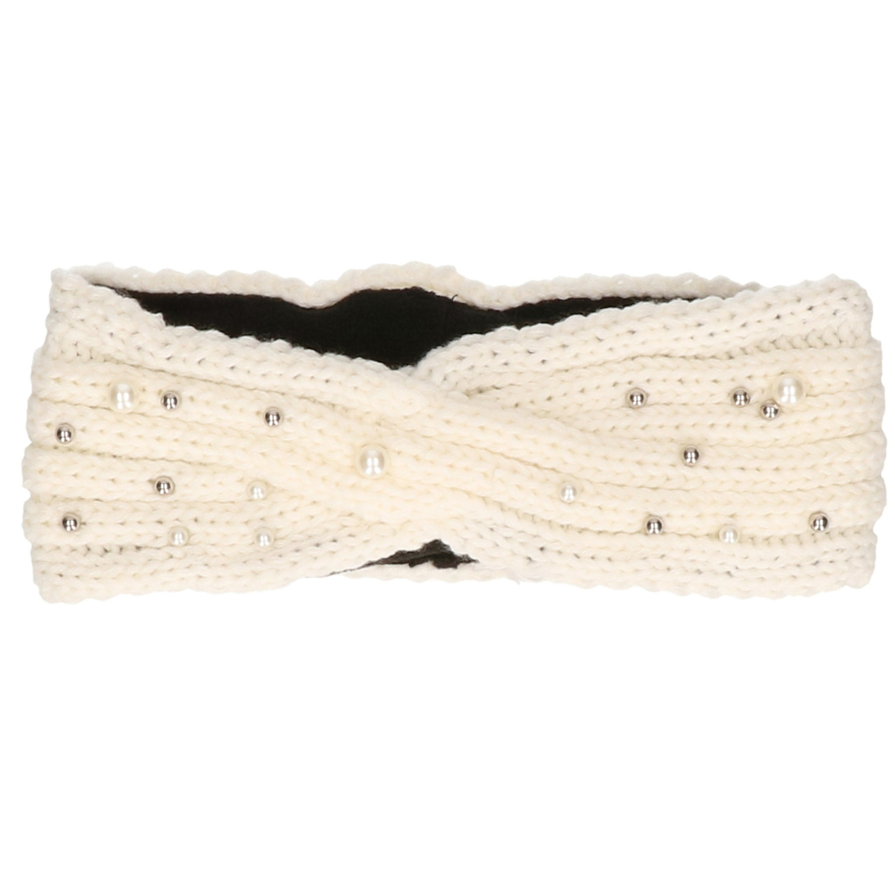Winter hoofdband wit met parels en fleece voering voor dames -