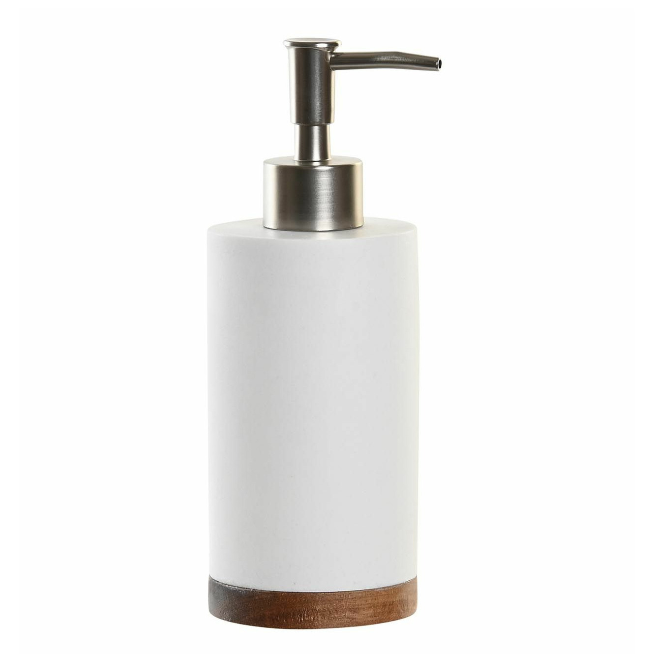 Zeeppompje/dispenser wit keramiek/acaciahout 7 x 19 cm -