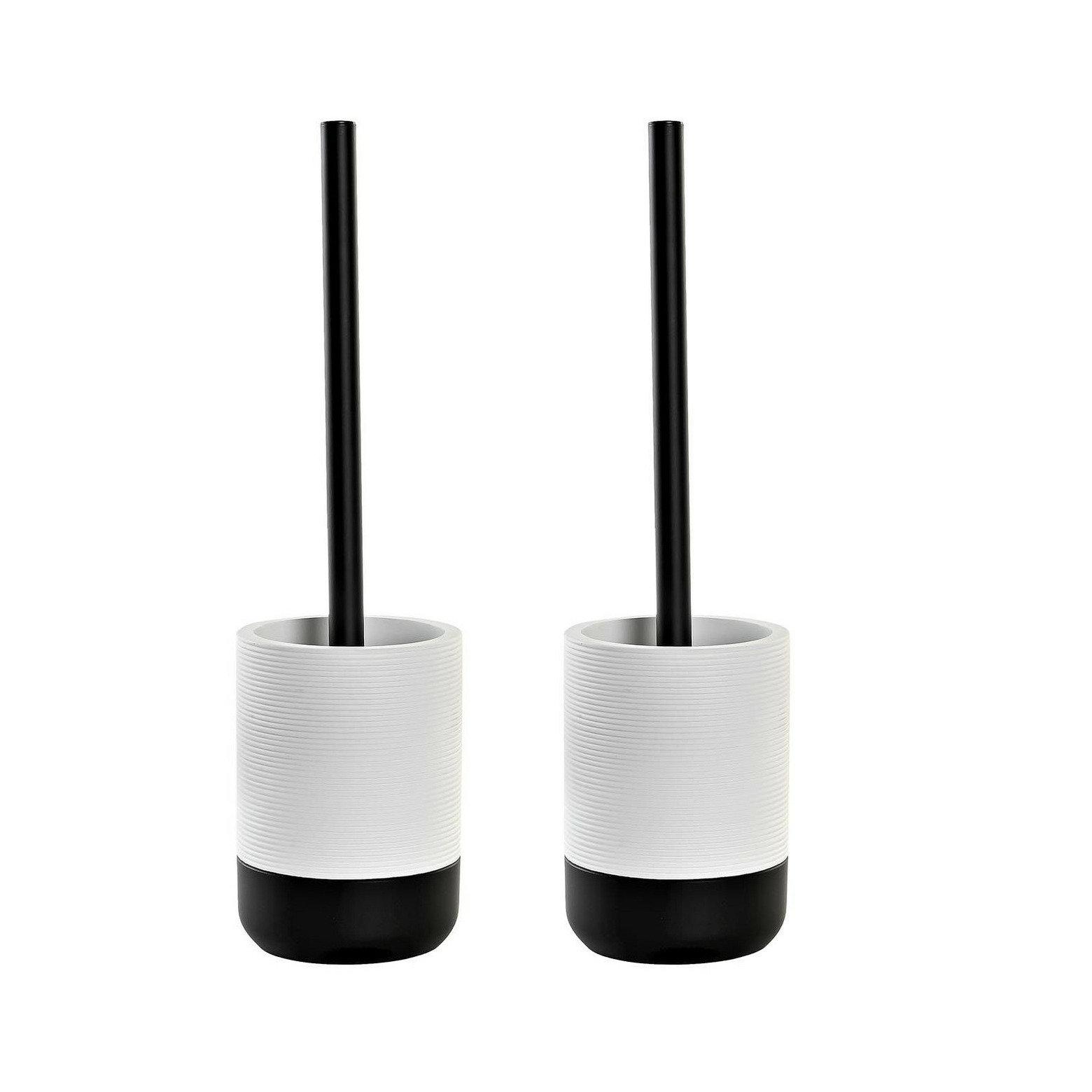 2x stuks WC/Toiletborstel in houder keramiek zwart/wit 38 x 10 cm -