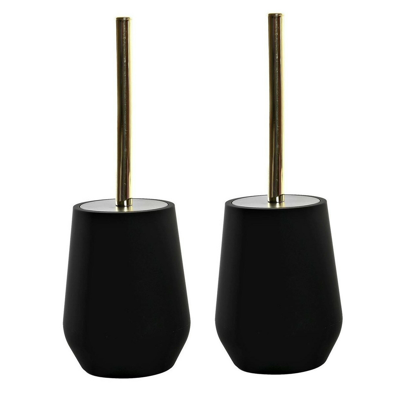 2x stuks WC/Toiletborstel in houder zwart polystone 35 x 12 cm -