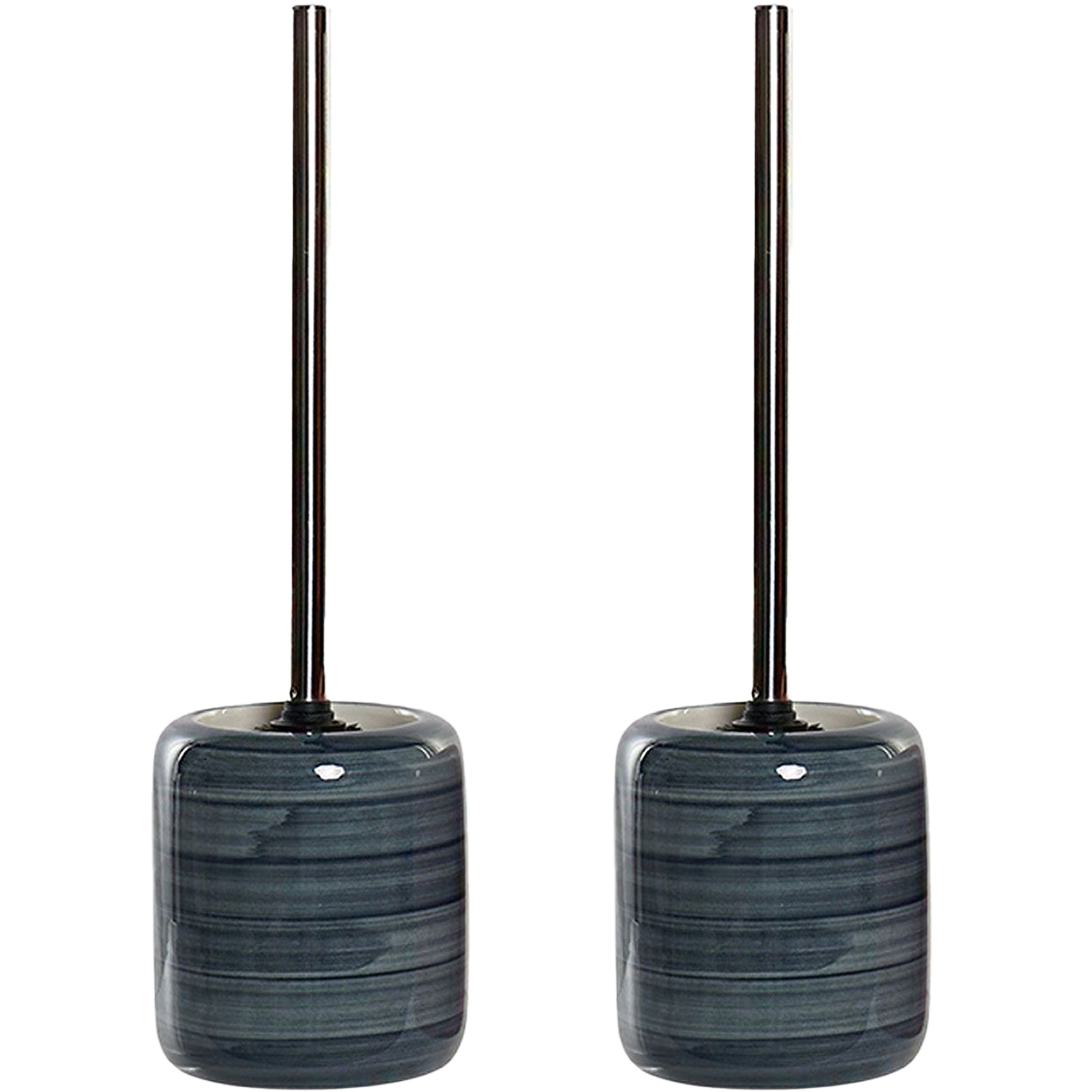 2x stuks toiletborstel met houder marmer look polystone blauw 39 cm -