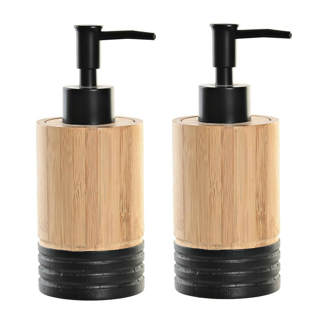 2x stuks zeeppompje/dispenser bruin/zwart bamboe hout 7 x 17 cm -