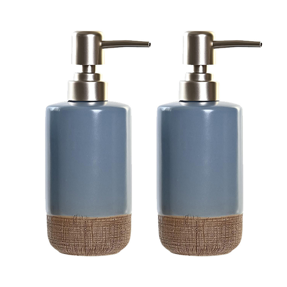 2x stuks zeeppompje/dispenser polystone korenblauw 18 cm -