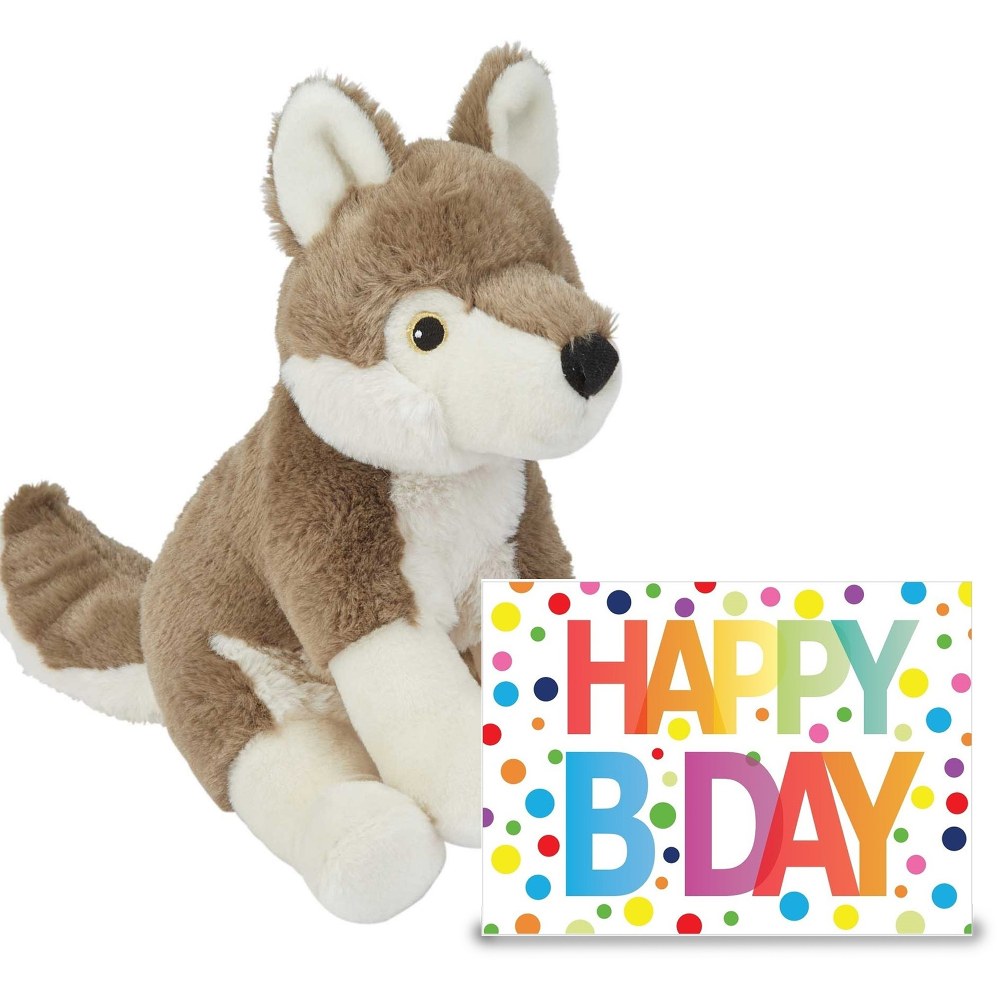 Verjaardag cadeau wolf 23 cm met XL Happy Birthday wenskaart -