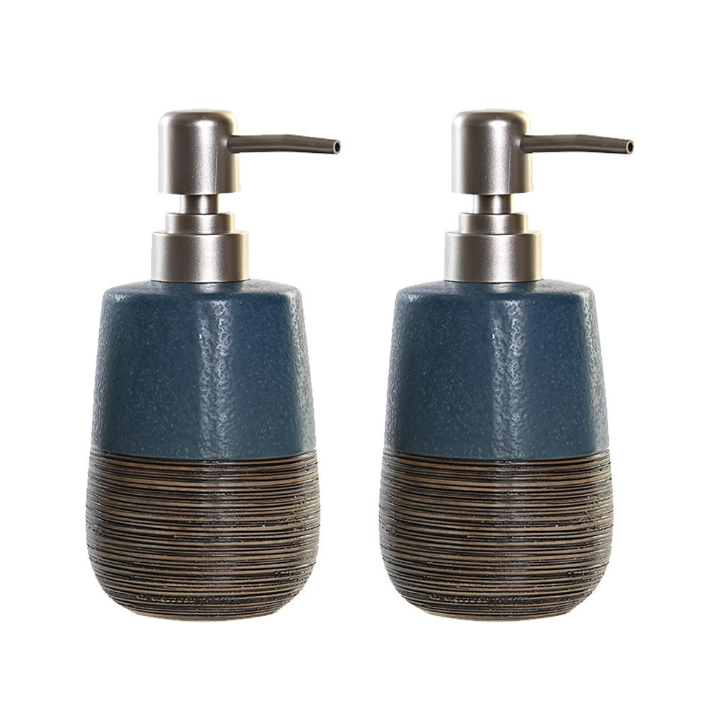 2x stuks zeeppompje/dispenser polystone marine blauw 16 cm -