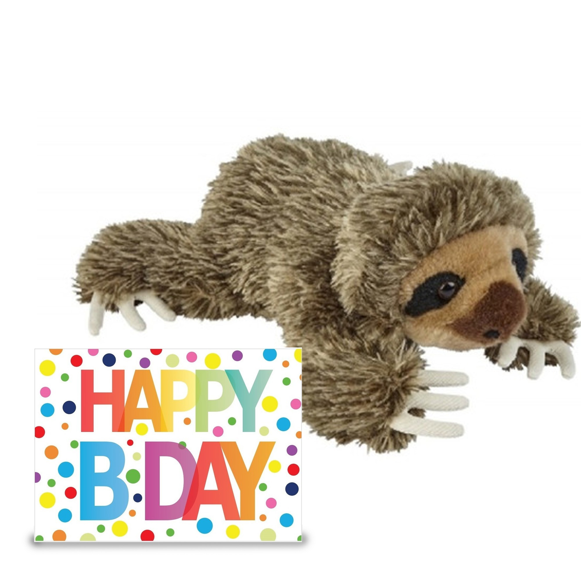 Verjaardag cadeau luiaard 25 cm met XL Happy Birthday wenskaart -
