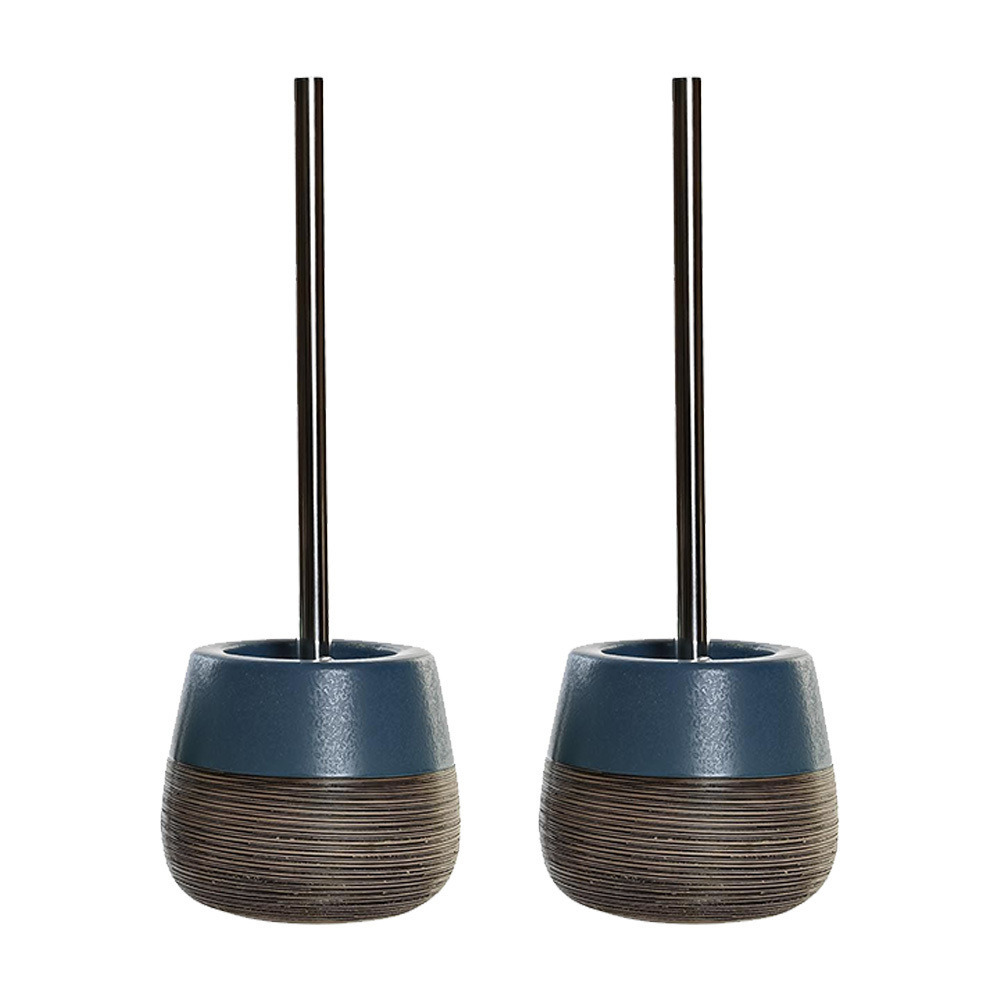 2x stuks toiletborstel met houder polystone marine blauw 36 cm -