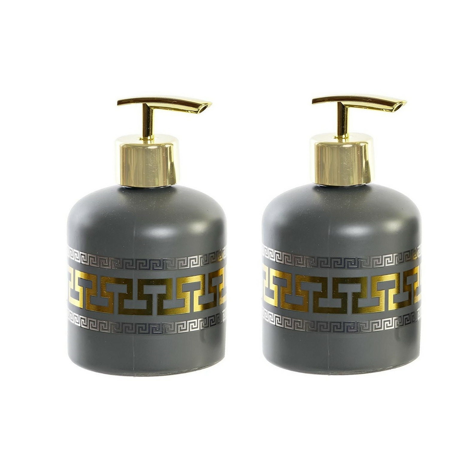 2x stuks zeeppompje/dispenser glas grijs/goud 8 x 14 cm -
