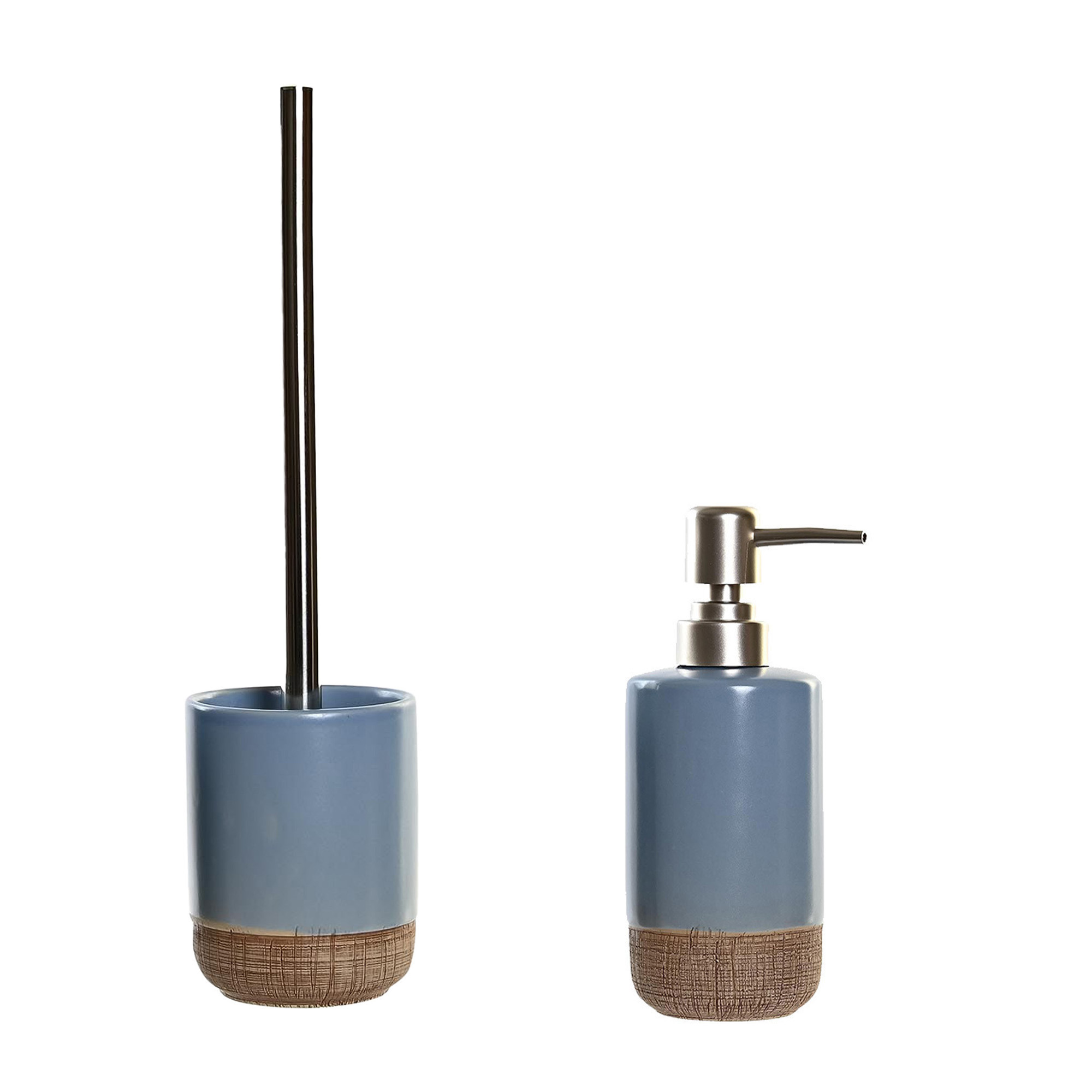 Toiletborstel met houder 36 cm en zeeppompje 300 ml polystone korenblauw -