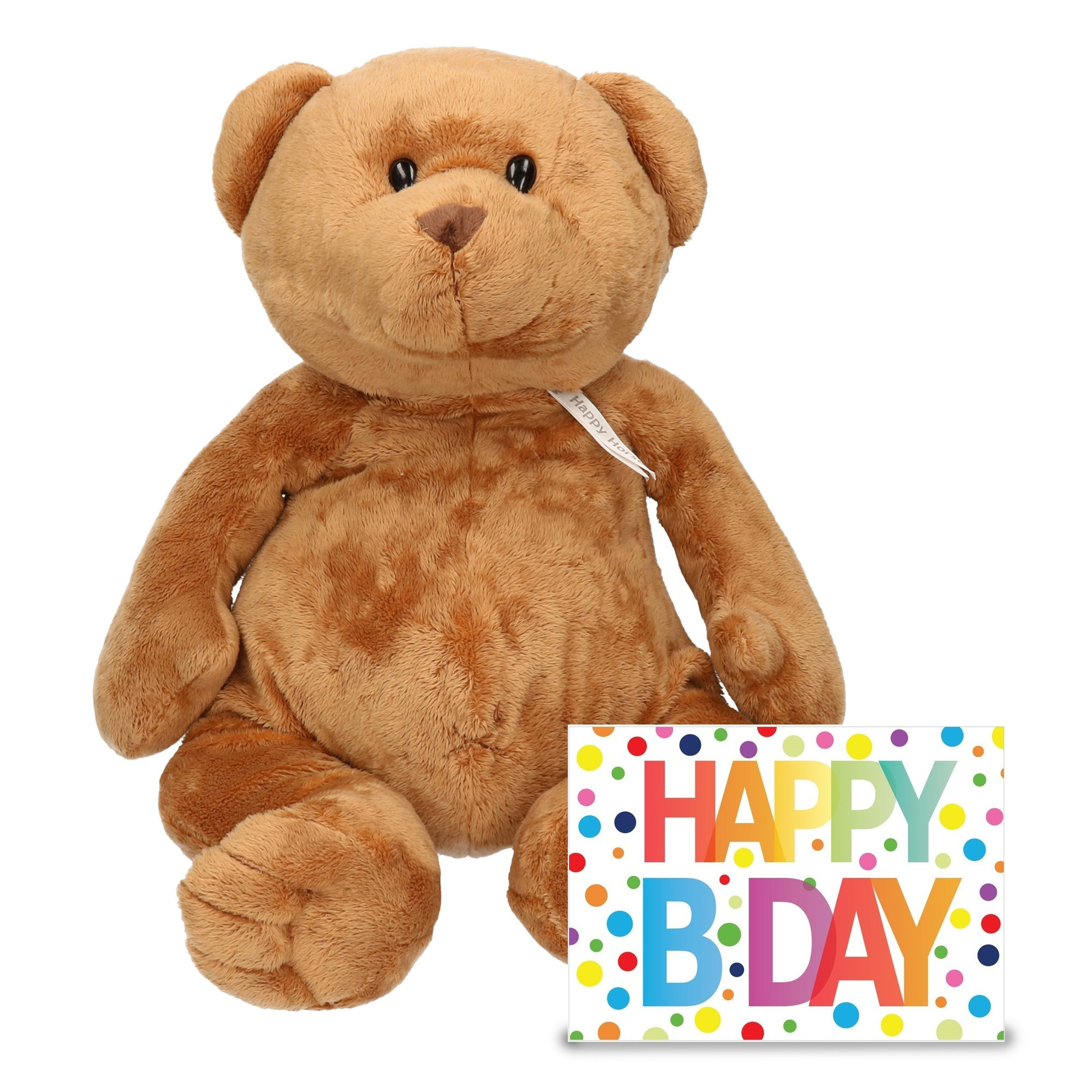 Verjaardag cadeau knuffelbeer 54 cm met XL Happy Birthday wenskaart -